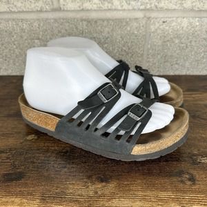 Birkenstock Granada Black Gray Oiled Leather Sandals Shoes Women Size US 6 EU 37